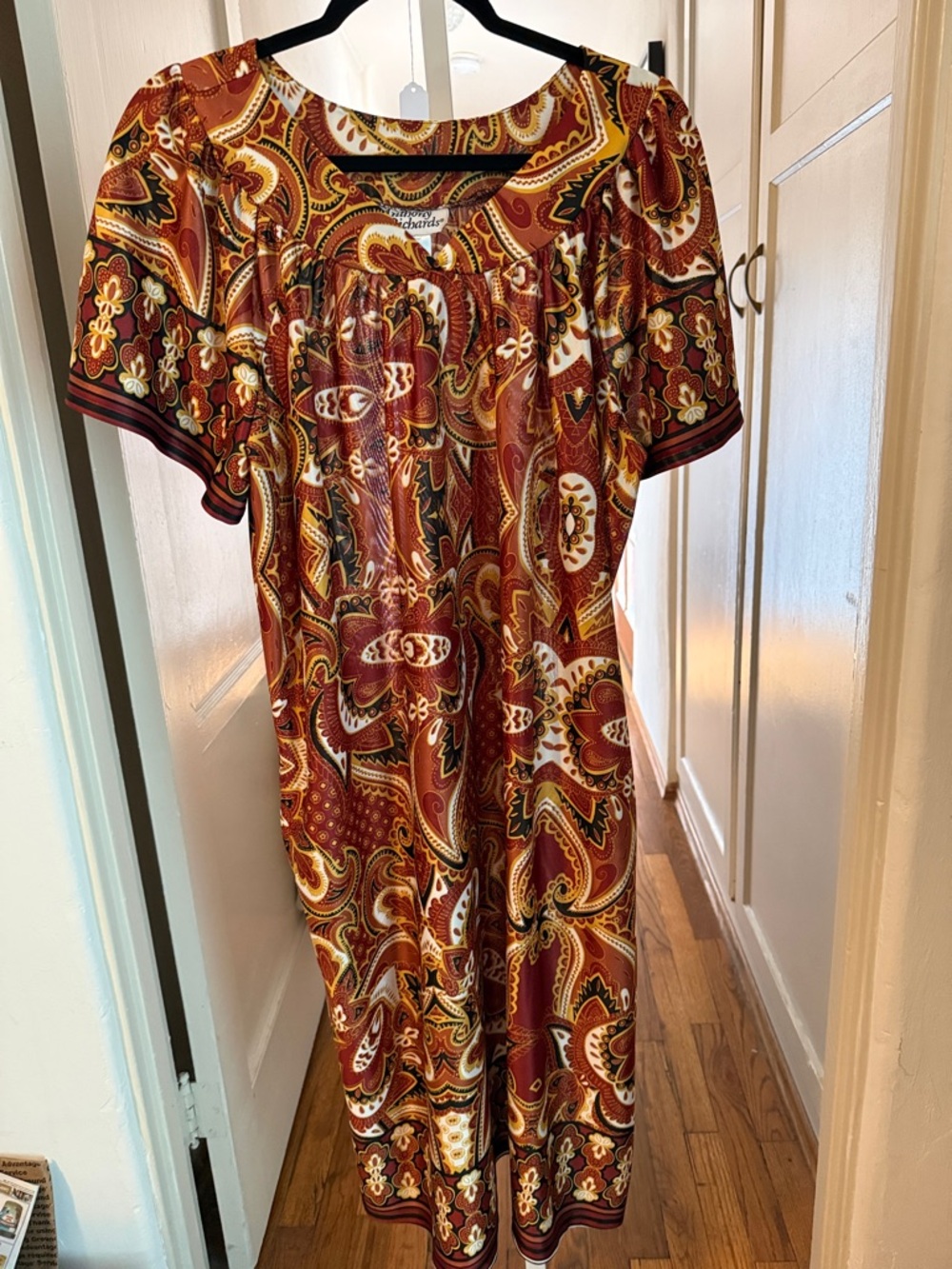 Vintage Anthony Richards Paisley Midi Dress in Rust and Gold Muu Muu